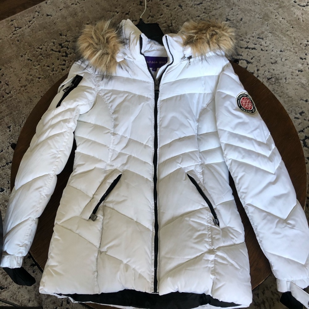 Madden White Coat / Girls - Fur Hood trim